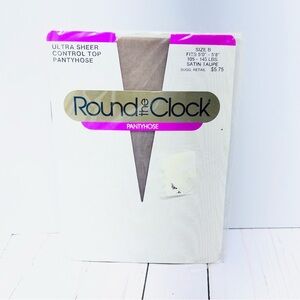VINTAGE NEW Round the Clock Ultra Sheer Control Top Pantyhose Satin Taupe Size B